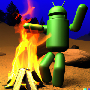 Android figure dancing by a campfire.png