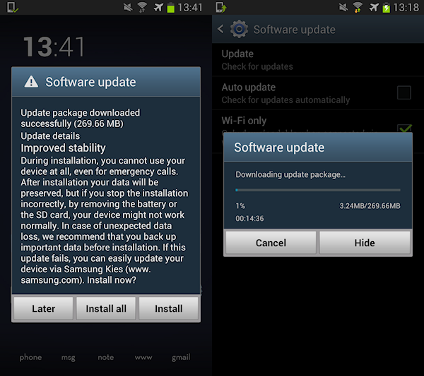 Samsung Galaxy Note 2 får 270MB stor firmware-uppdatering