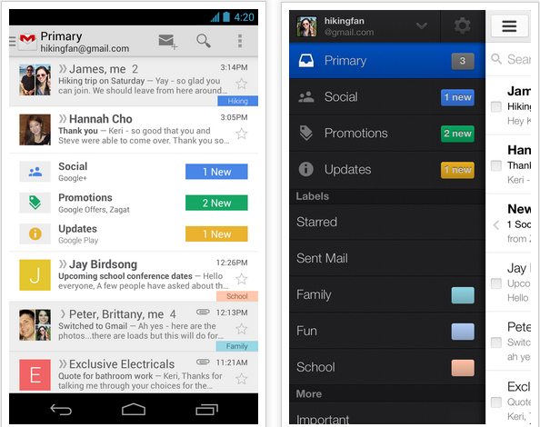 Gmail för Android och på webben kommer få ny inkorg med flikar