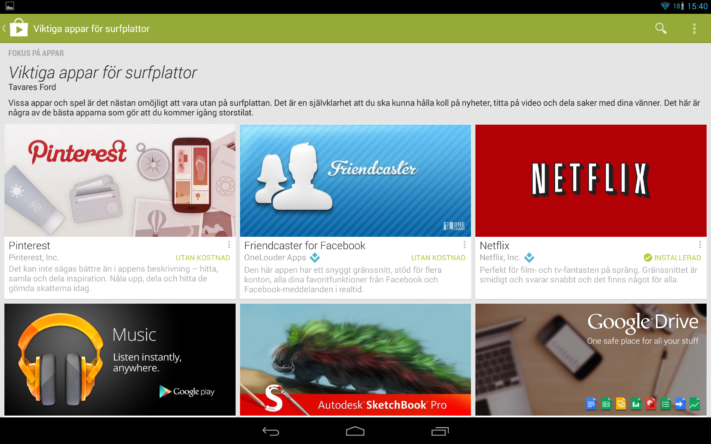 Senaste Play Store belyser appar optimerade för surfplattor
