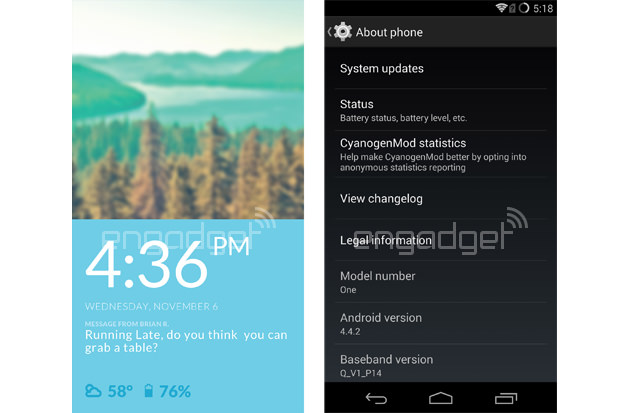 Skärmdumpar från CyanogenMod för OnePlus One