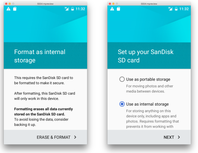 I Android M kan minneskort behandlas som intern lagring