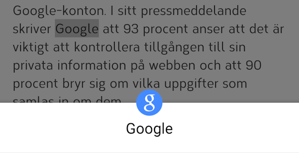 Tips: Tryck på ett ord i Chrome för att visa sökruta
