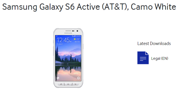 Samsungs hemsida listar specifikationerna för Samsung Galaxy S6 Active