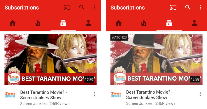 YouTube-appen får stöd för ”visat”-markeringar i fliken för prenumerationer