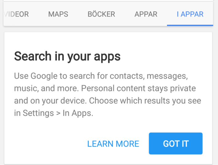 Nu kan du Googla efter innehåll i appar