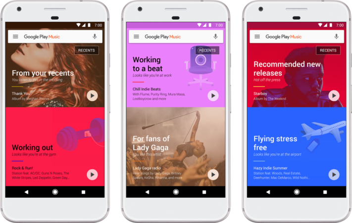 Google Play Music får ny design på mobiler och webben