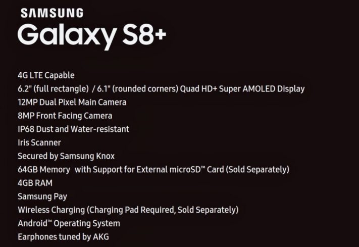 Evan Blass avslöjar specifikationerna för Galaxy S8+