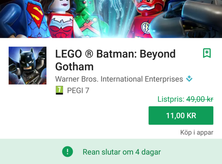 Google Play visar mer information om rabatter för utvalda titlar
