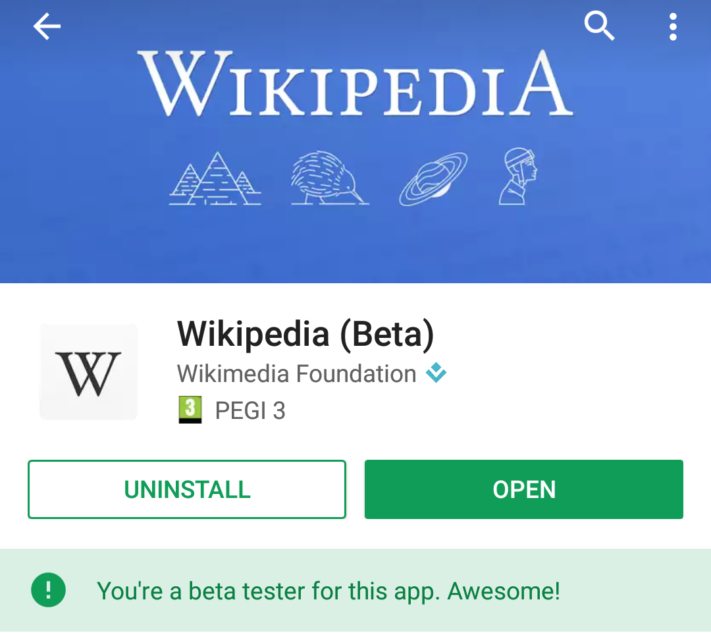 Wikipedia börjar utnyttja Play Stores funktion för betaversioner