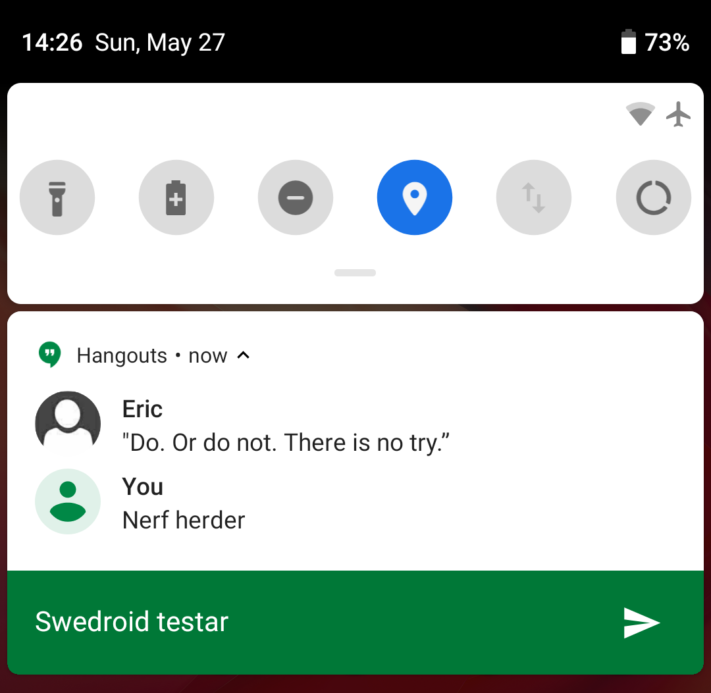 Meddelanden ligger kvar i aviseringsmenyn efter svar i Android P
