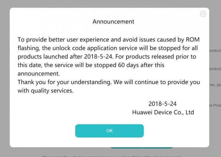 Huawei slutar tillhandahålla verktyg för att låsa upp bootloader