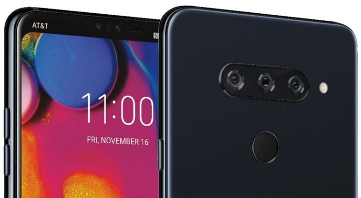 Pressbild på LG V40 ThinQ visar tre bakre kameror