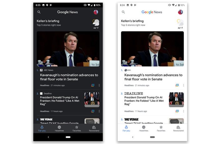 Senaste Google News erbjuder mörkt tema