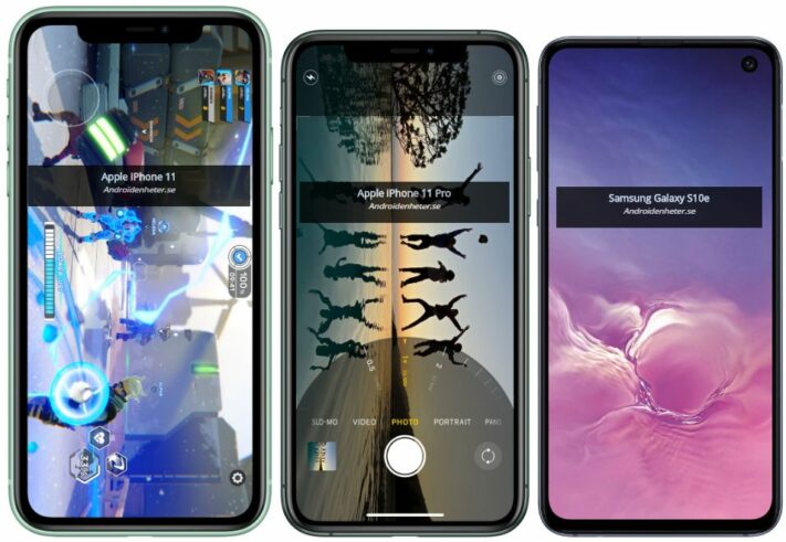 Vi jämför Apple Iphone 11 med Androidtelefoner storleksmässigt