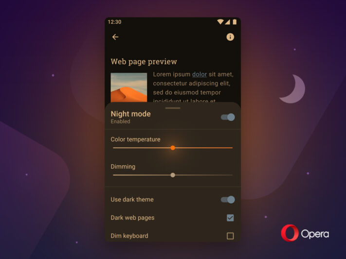 Opera 55 erbjuder ett förbättrat nattläge och mörkt tema