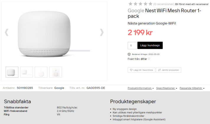 Svenska återförsäljare lägger upp Nest Wifi på de virtuella butikshyllorna