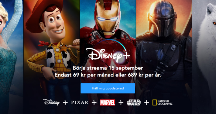 Strömningstjänsten Disney+ släpps i Sverige 15 september