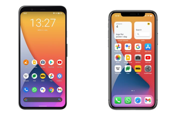 Vi jämför designen mellan Google Android 11 och IOS 14