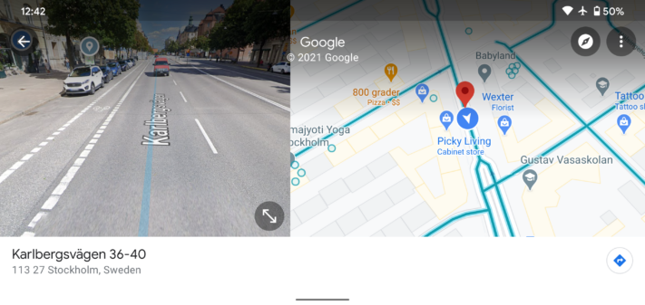 Google Maps börjar visa Street View och kartan samtidigt