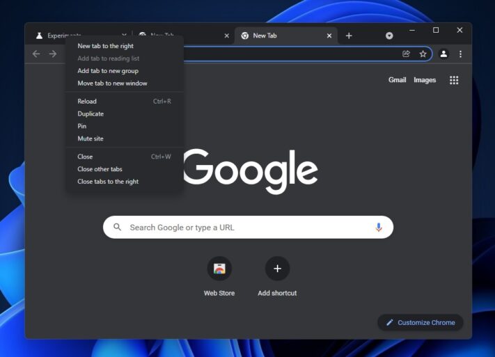 Dold inställning aktiverar Windows 11-menyer i Chrome