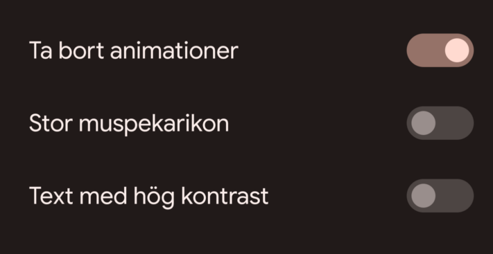 Tips: Systemanimationer kan stängas av från vanliga inställningarna