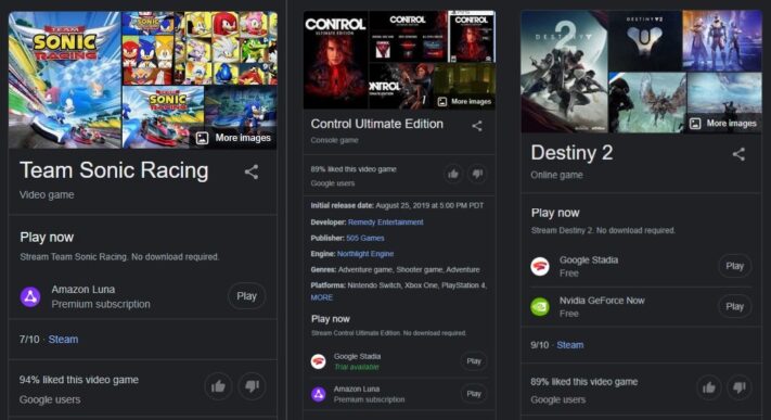 Google testar spelstarter direkt från sökresultaten