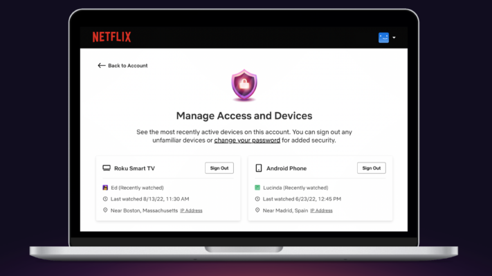 Netflix erbjuder gränssnitt för att logga ut valfria enheter