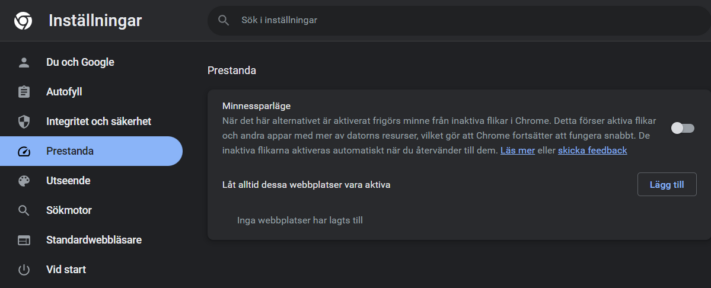 Chrome får nya inställningar för batteritid och prestanda
