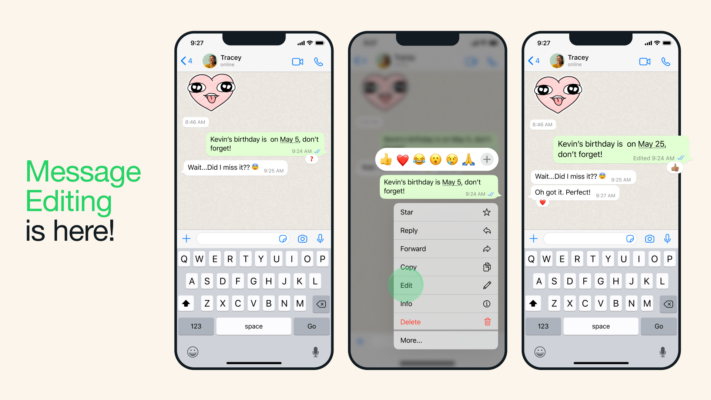 WhatsApp låter användare redigera skickade meddelanden