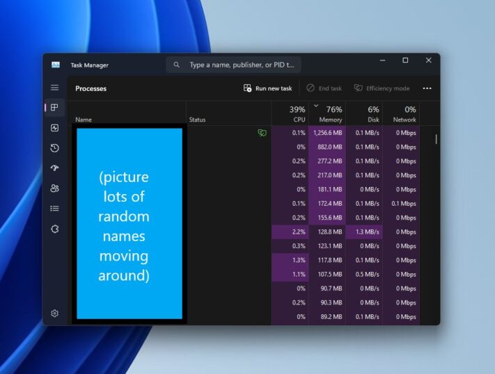 Tips: Håll inne Ctrl för att få processerna i Windows aktivitetshanterare att ligga still