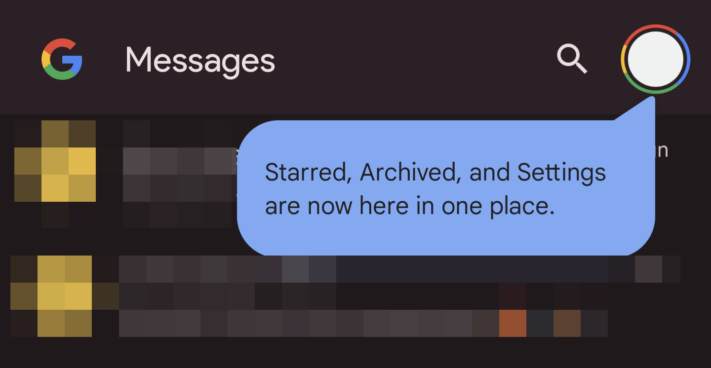 Google Messages slopar sidomenyn