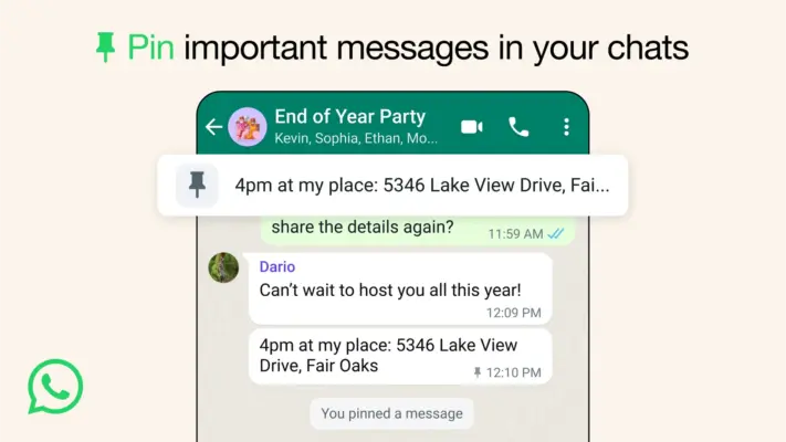 Whatsapp låter användare fästa meddelanden i konversationer