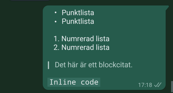 Whatsapp har fått nya formateringsmöjligheter för meddelanden