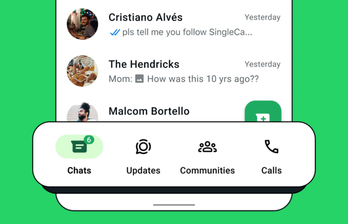 Whatsapp flyttar navigeringsmenyn till botten av skärmen