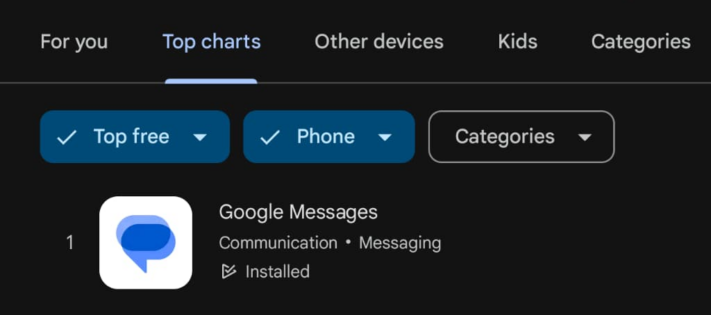 Google Messages mest nedladdade gratisappen i Play Store efter Samsungs rekommendation
