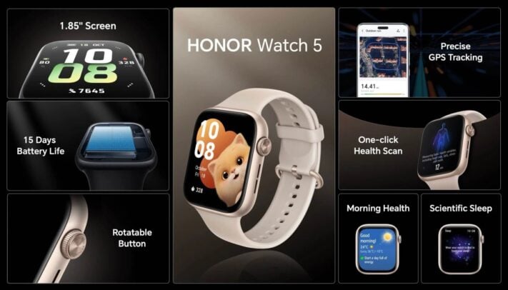 Honor Watch 5 introduceras med 1,85-tumsskärm och 15 dagars batteritid