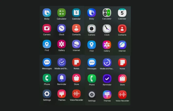 Samsungs nya ikoner intill de gamla