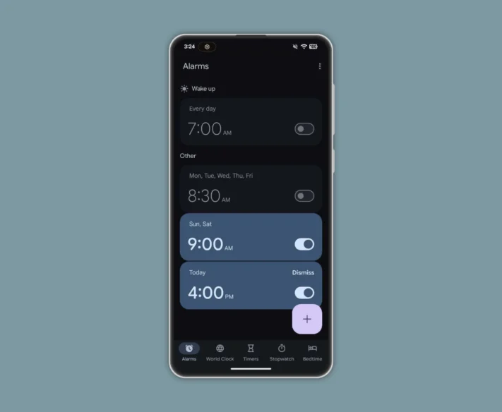 Skärmbilder visar nya designen för Googles klock-app