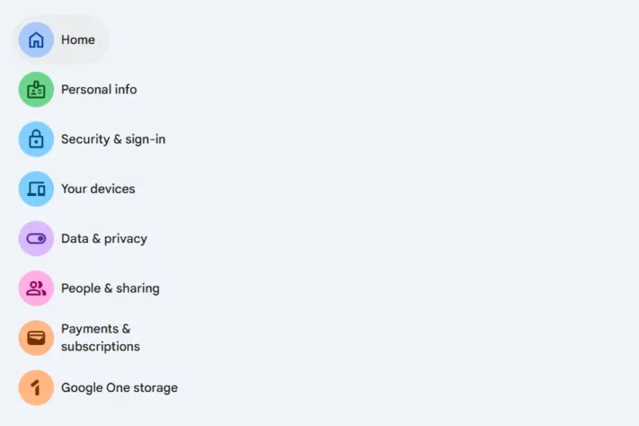 Googles kontoinställningar på webben får M3 Expressive